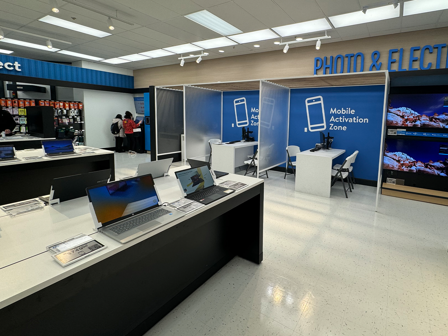 Overview of the Walmart electronic department, showcasing the modern setup