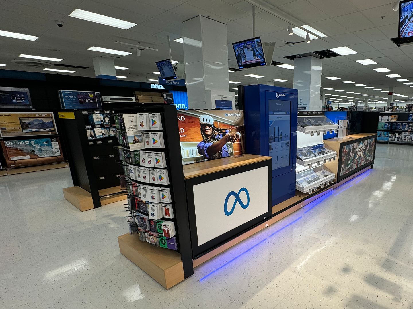 Angle view of the custom electronic display at Walmart, showcasing the sleek design and structure