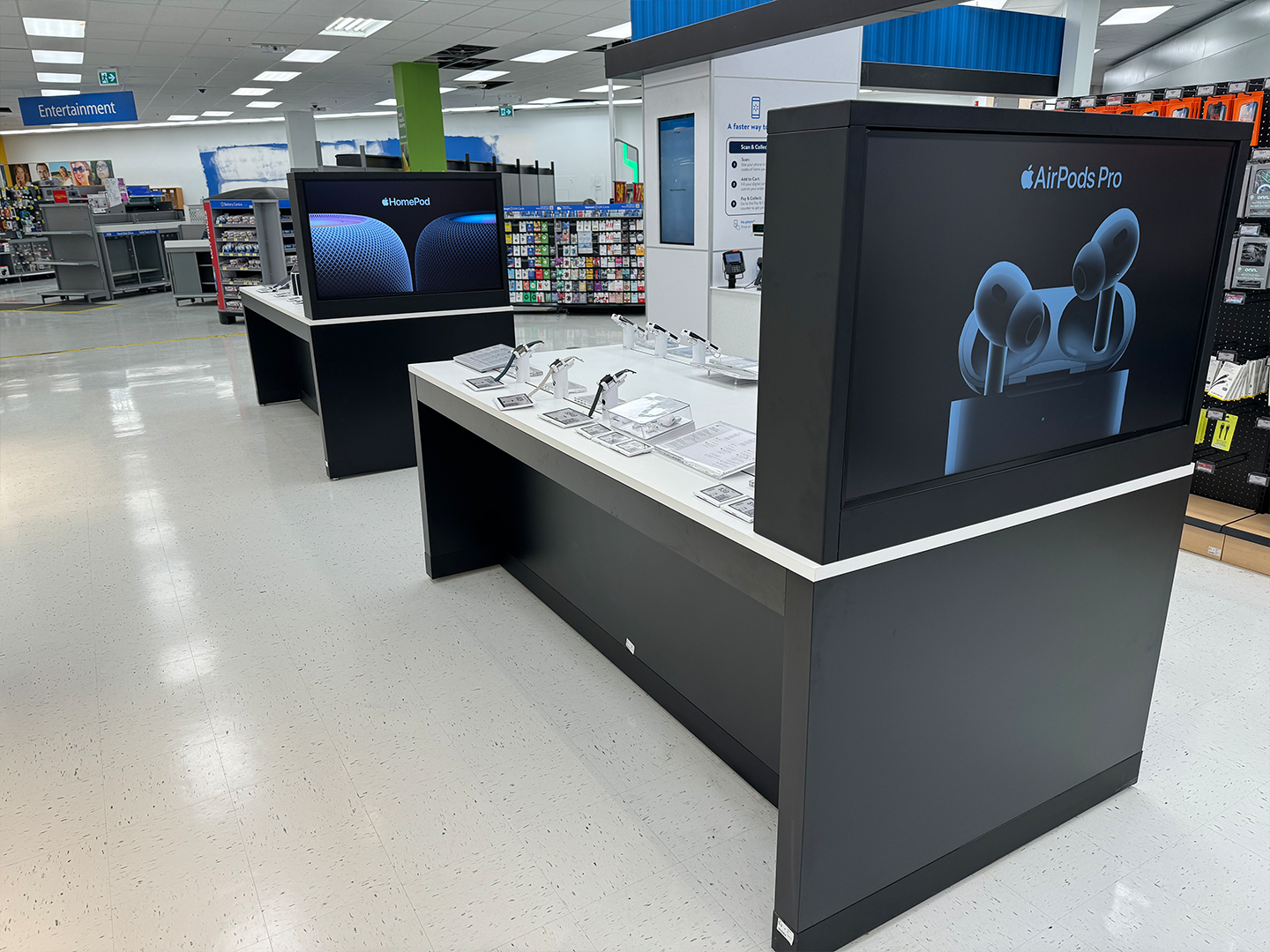 Side view of the custom electronic display at Walmart, showcasing the structure